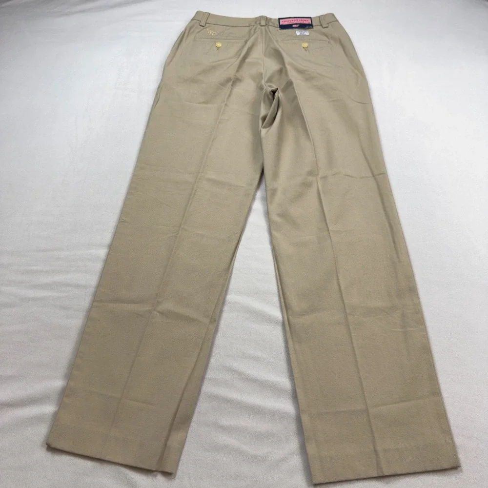 Vineyard Vines Mens 30x32 Khaki Plain Front Canvas Dock Pants Wake Forest WF Tan